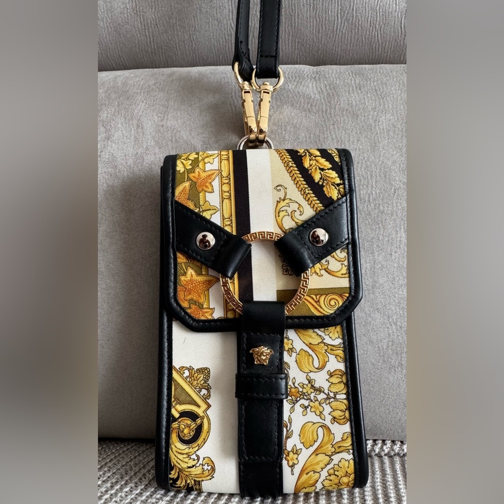 Versace Black and Gold Baroque Crossbody Phone Bag